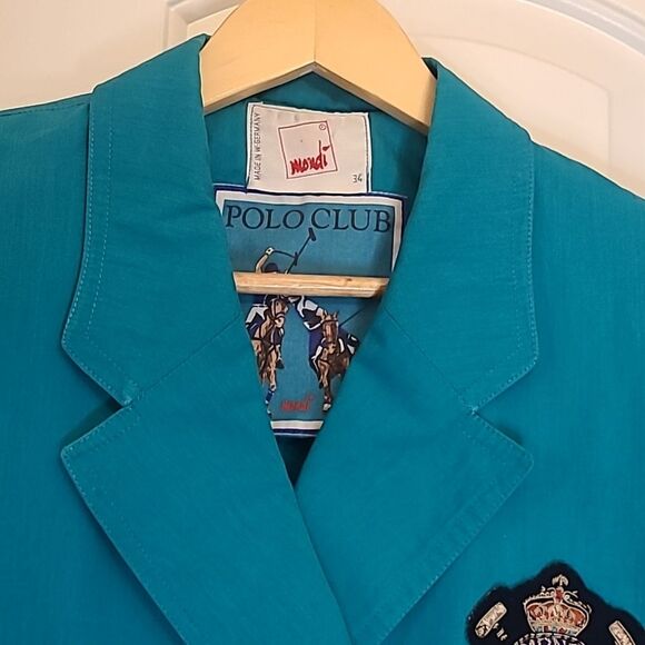 Vintage MONDI POLO CLUB BLAZER Size XS WOMEN SPORT Turquoise Blue Gold Buttons - Picture 4 of 14